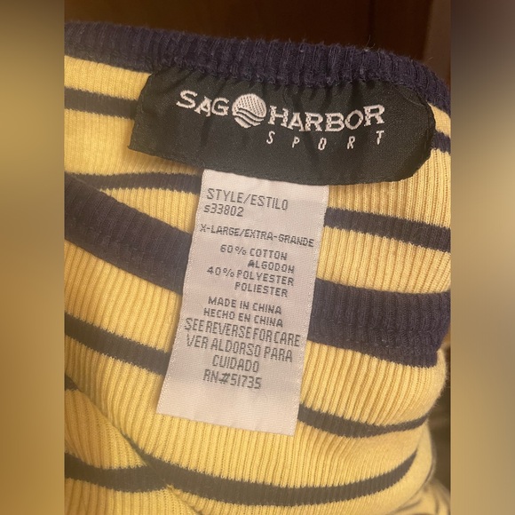 Sag Harbor Sport Vtg short sleeved shirt naval Anchor crest Yellow W/stripe XL - Picture 4 of 7